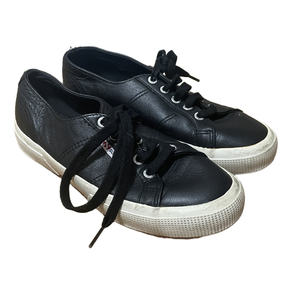 Superga 2750 Cotu Leather Sneakers Black White Womens 7.5 S00BGW0 Low‎ Top